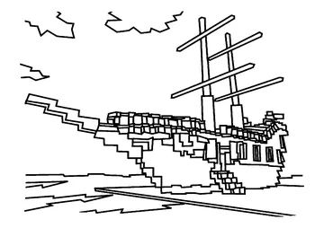 Pirate Ship Moored at Harbor in Minecraft coloring page