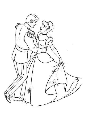 Princess Cinderella and Prince Charming coloring page