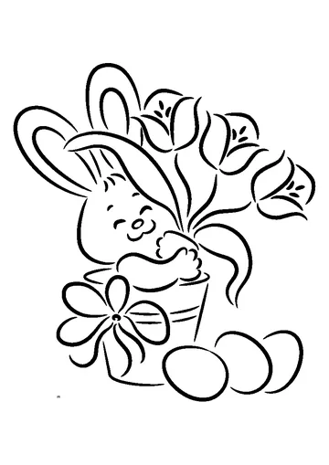 Bunny and flowers coloring page