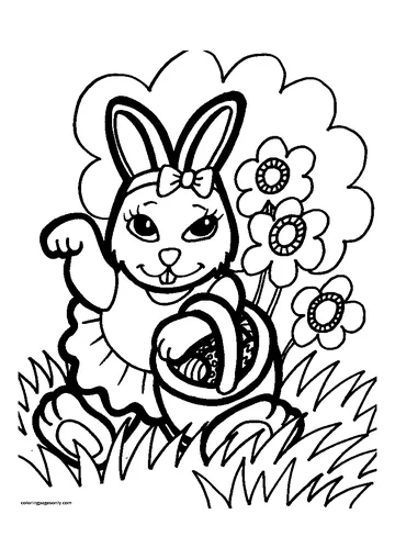 Bunny in spring coloring page