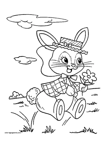 Bunny on spring coloring page