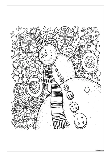Happy Snowman With Snowflakes coloring page
