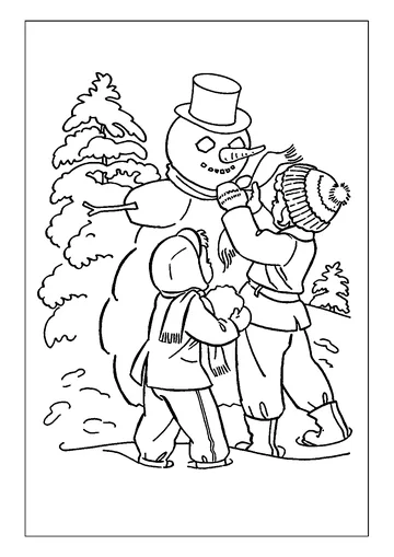 Kids Making A Snowman In Winter coloring page