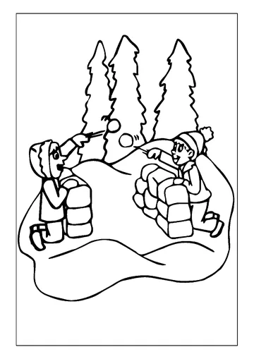 Children Playing With Snow coloring page