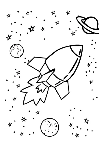 Rocket With Planets coloring page