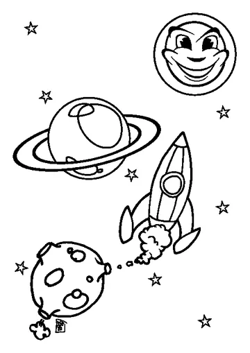 Sun Moon Rocket Ship coloring page