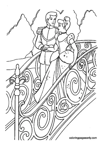 Cinderella And Prince on wedding day coloring page