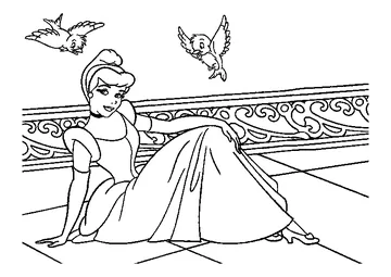 Cinderella and birds coloring page