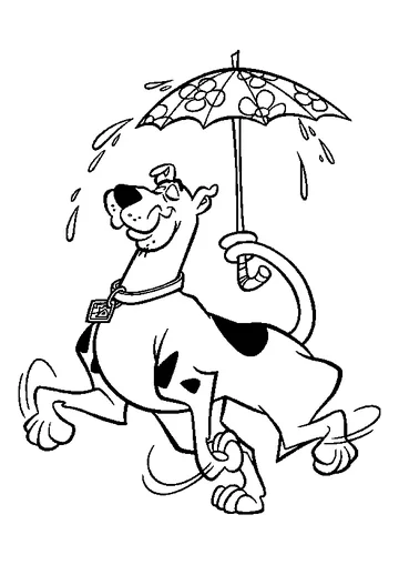 Scooby-Doo Holding an Umbrella with His Tail coloring page