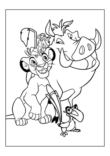 Simba, Timon, Pumbaa And Zazu coloring page