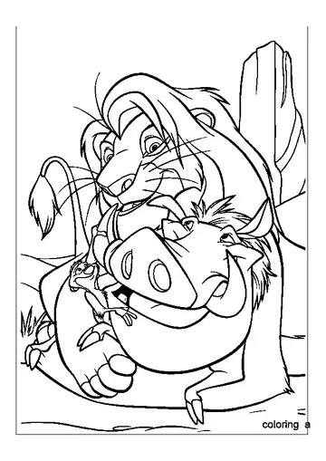 Smiling Simba And Pumbaa coloring page