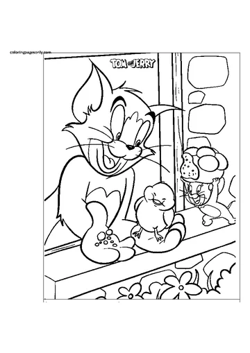 Tom and Jerry with Little Bird coloring page