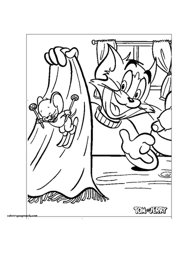 Tom Catching Jerry in the Curtain coloring page