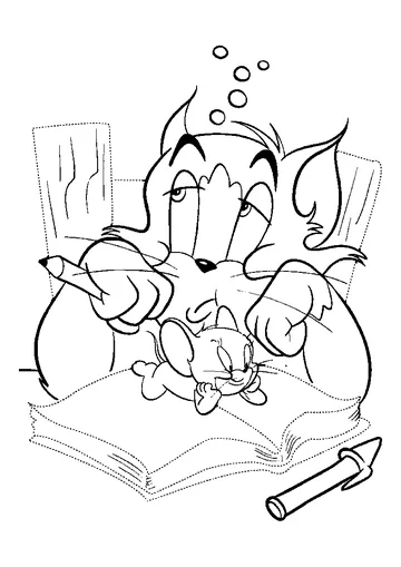Tom and Jerry Writing a Book coloring page