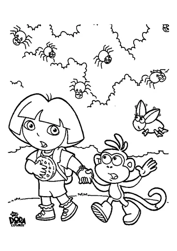 Dora and Boots encounter insects coloring page