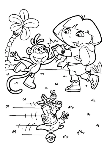 Dora high five with Monkey Boots coloring page