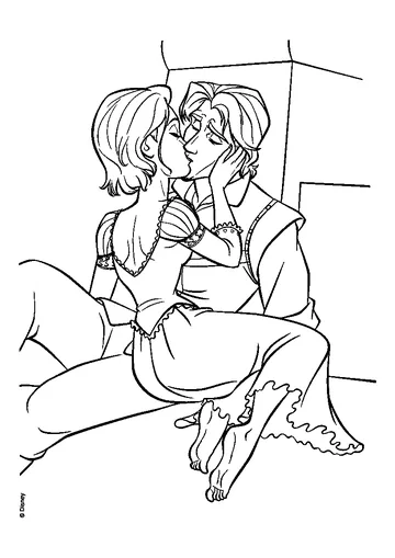 Flynn and Rapunzel are Kissing coloring page