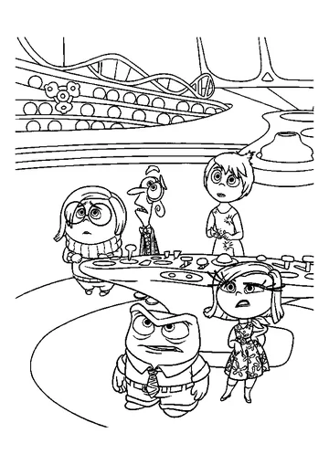 Joy, Sadness, Fear, Disgust, and Anger coloring page