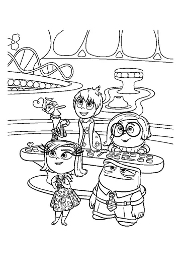 Joy, Sadness, Fear, Disgust, and Anger coloring page