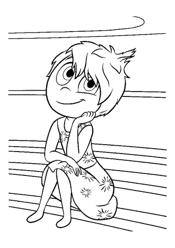 Joy sat thinking coloring page