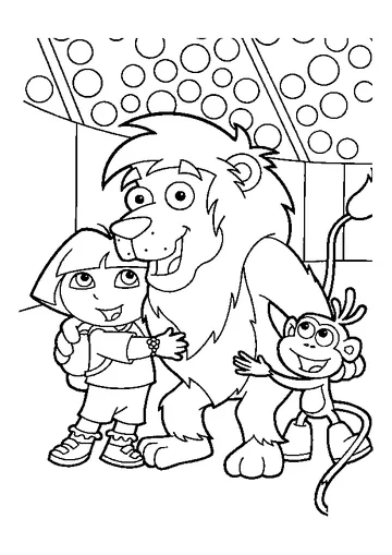 Lion, Dora And Boots coloring page