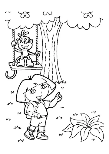 Monkey Boots sitting on swings coloring page