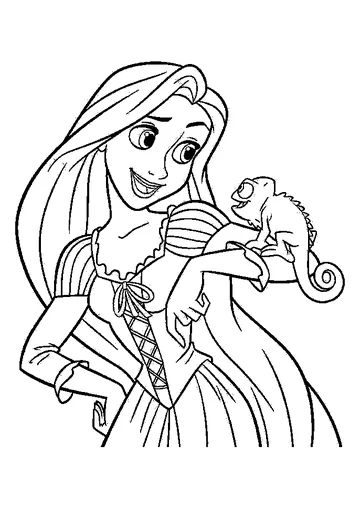 Princess Rapunzel with Pascal coloring page