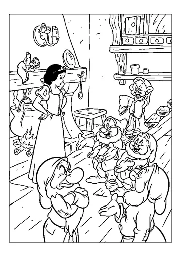 Princess Snow White and the Seven Dwarfs coloring page