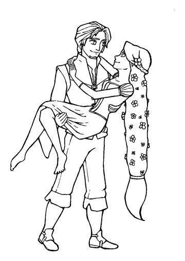 Rapunzel and Flynn from Disney coloring page