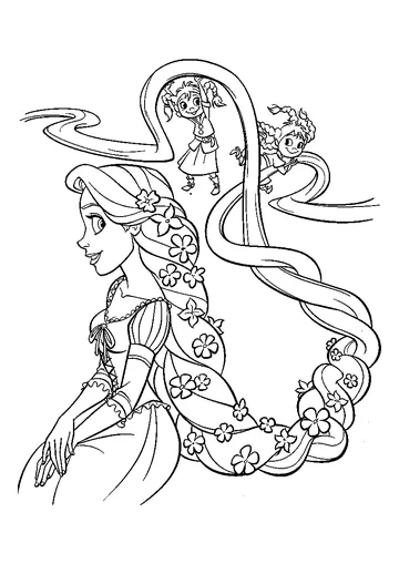 Rapunzel and Four Sisters coloring page