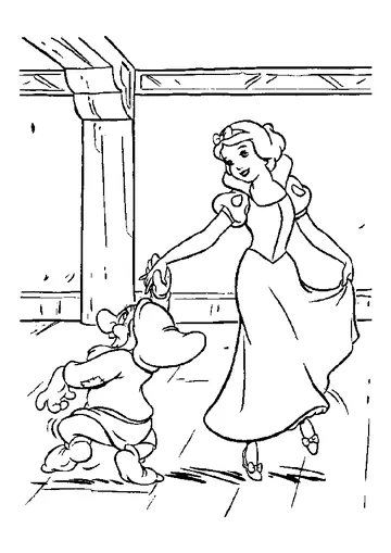 Snow White And Dwarf Are Dancing Together coloring page