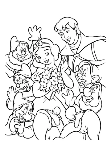 Snow White, the Prince and the Seven Dwarfs coloring page