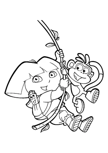 Swinging Monkey Boots and Dora coloring page