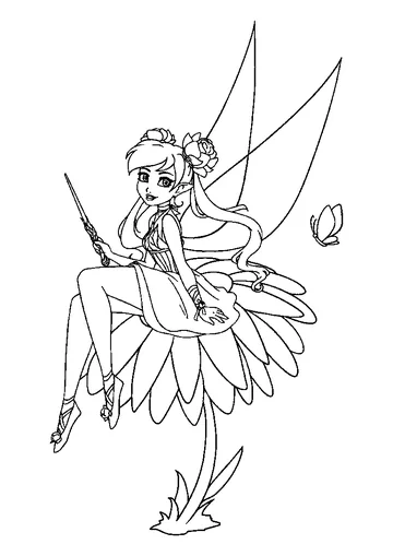 Fairy on a flower coloring page