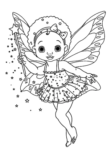 Little fairy with a magic wand coloring page