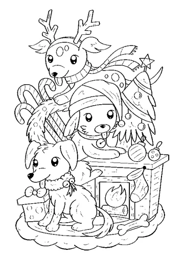 Christmas Dog and Reindeer coloring page