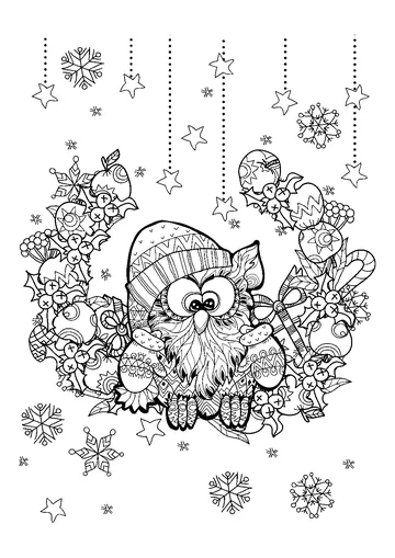 Christmas Owl Zentangle coloring page