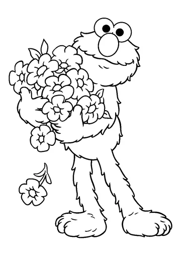 Elmo Holding A Bouquet coloring page