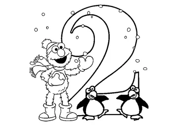 Learn number 2 with Penguins coloring page