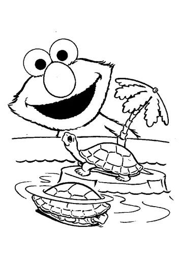 Elmo with Two Turtles coloring page