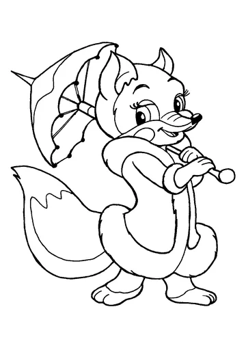 Wear Fur Coat and Holding an Umbrella coloring page