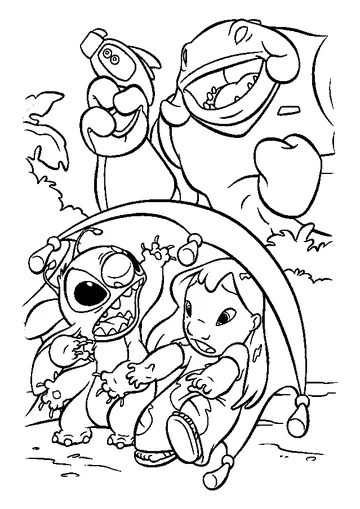Lilo and Stitch Run Away from the Monster coloring page