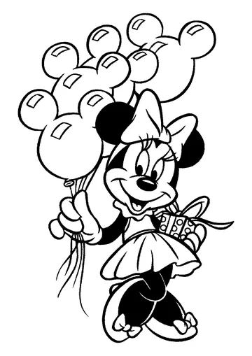 Minnie Holding Balloons and Gift Boxes coloring page