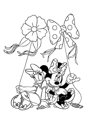 Minnie and Daisy with Cute Kites coloring page