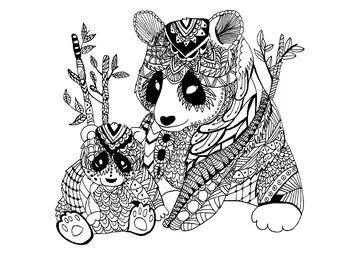 Moms and Baby Panda Mandala coloring page