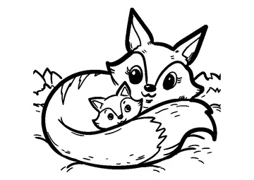 Mother Fox Wraps Tail to Protect Baby coloring page