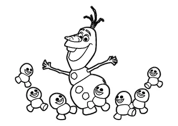 Olaf Dancing with Snowgies coloring page