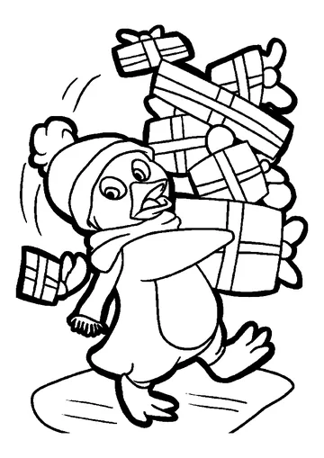 Penguin And Christmas Gifts coloring page