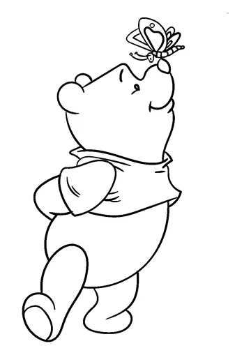 Pooh Bear Playing with Butterfly coloring page