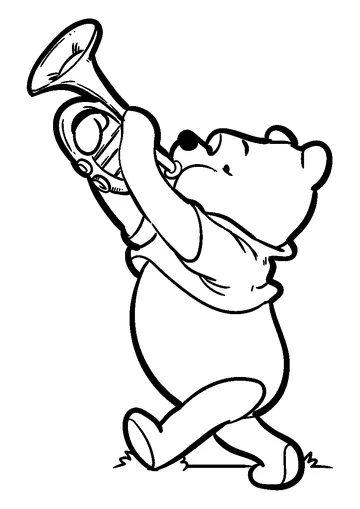Pooh Bear is Playing the Trumpet coloring page
